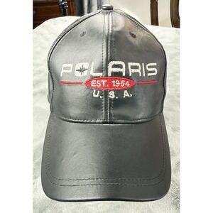 Polaris Hat Cap Strap Back Mens One Size Black Leather EST 1954 USA Snowmobile